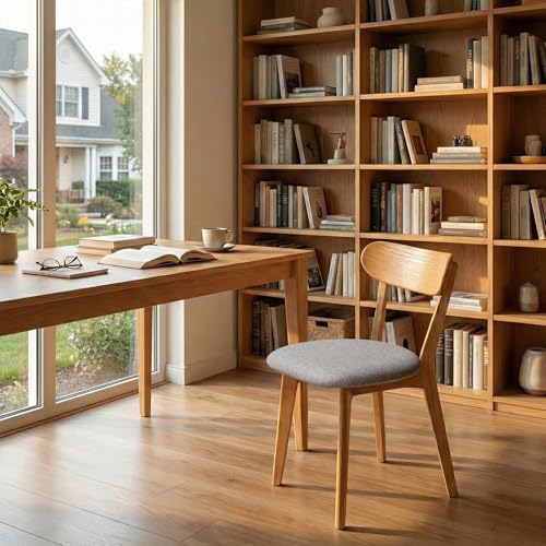 Image of 100% Solid Wood Dining Chairs,Mid Century Modern Dining Chairs with Rounded Backrest,Kitchen,Dining Room Chairs Set of 1 /2 /4 (1, Original Color Grey Upholstery)