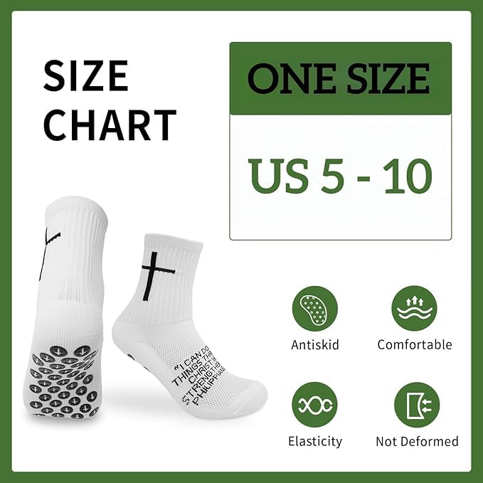 Youth Grip Soccer Socks with Cross - Anti-Slip Grips Kids Socks with Bible for US 5-104