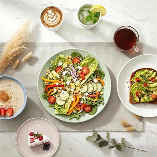 Image of 40 PCS Wheat Straw Dinnerware Sets Unbreakable Dishes Set for 8 Plastic Plates and Bowls Sets with Cups Dishwasher & Microwave Safe - Colorful