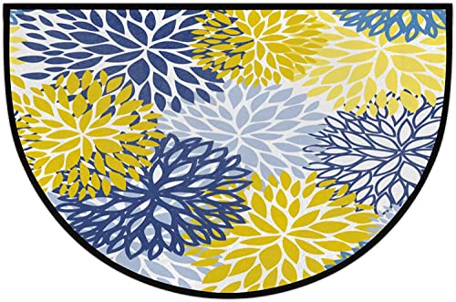 Tapete Medio Luna Decorativo Azul Amarillo con Flores miniatura 1