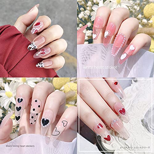 Heart Nail Art Stickers 3D Self Adhesive Nail Decals Shiny Star Decoration Black White Heart Star Fashion Nail Stickers For Women Diy Nails Design French Manicure Art(6 Sheets) #TOP4
