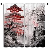 LHROOMJK Japanese Animation Rod Pocket Blackout Curtains for Boy Girl Bedroom, Black White Ink Abstract Art Home Energy Efficient Light Filtering Window Curtain for Living Room, 42x63 inch
