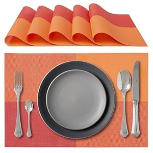 IPEA Tovagliette Americane Eleganti 45 x 30 cm per Cena, Pranzo, Colazione – 6 Unità – Tovaglietta Lavabile, Resistente al Calore, Antiscivolo, Antimacchia per Tavolo della Cucina e Sala – Arancione