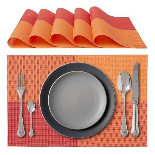 IPEA Tovagliette Americane Eleganti 45 x 30 cm per Cena, Pranzo, Colazione - 6 Unità - Tovaglietta Lavabile, Resistente al Calore, Antiscivolo, Antimacchia per Tavolo della Cucina e Sala - Arancione