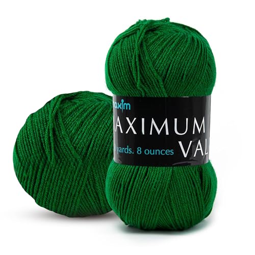 Image of Mary Maxim Maximum Value Acrylic Yarn for Crocheting and Knitting, Soft Worsted Weight Yarn 4, Ideal for Blankets, Sweaters, Hats, and Scarves, 8 oz Skein (474 Yds), Green
