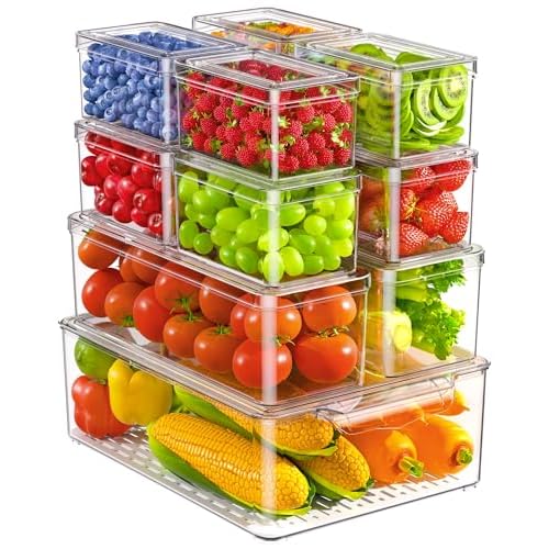 11 Pack Refrigerator Organizers and Storage, Stackable Fridge Organizer Bins, BPA-Free Clear Plastic Fruit Storage Containers for Fridge, Kitchen, Fruits, Drinks, Produce, Vegetable