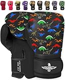 Exxact Sports Knockout Printed Youth Boxing Gloves for Kids (3-10 Years) with Padded Protection and Wrist Support, Durable Engineered Leather Kids Boxing Gloves for Boys and Girls (Dinosaur, 6OZ)