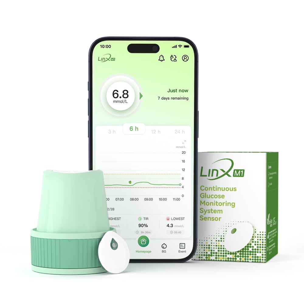 MicroTech Linx M1 Continue Glucose Monitor for 15 Days, Track your glucose response with APP, works with IOS and Android