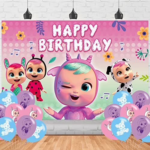 Crying Baby Backdrop Birthday Banner for Baby Cry Birthday Party Supplies Cartoon Cry Baby Photograph Background Photo Booth 5x3ft