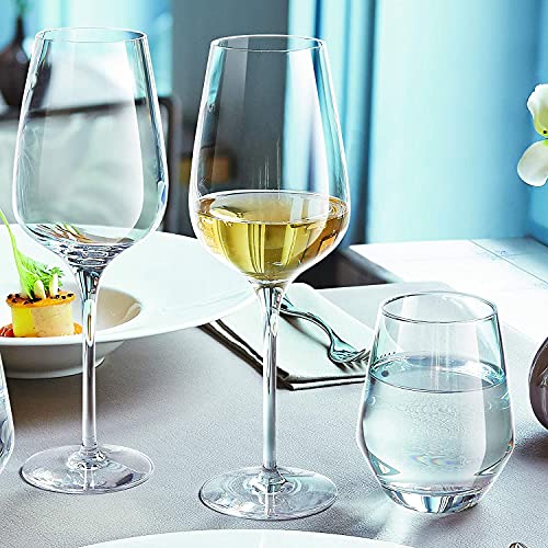 Image of bellemax 470ML Round Wine Glasses, Premium Crystal Clear Stemmed Wine Glasses for Red & White Wine, Cocktail, Mocktails, Juice & Water, Elegant Drinking Glasses Set of 4