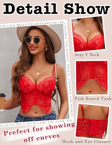 Image of Avidlove Lace Bralettes for Women Y2k Camisole Lingerie Adjustable Strap Crop Top