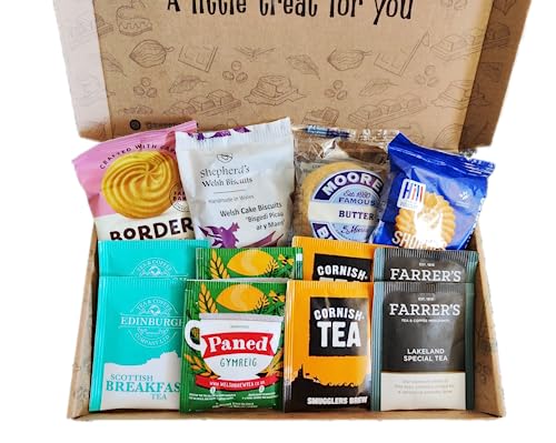 British Tea and Biscuits Gift Selection. English Welsh Scottish Teabags and Local Biscuits Gift Box Hamper. British Present. British Tea Gift Set Afternoon Tea across the UK Wales, Scotland