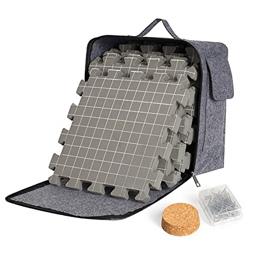 Mardili Blocking Mats for Knitting[9-Pack] Extra Thick Blocking Boards with Grids for Crochet Projects or Needlepoint Knitting Mats with 100 T-pins and A Cork for Storing T-pins