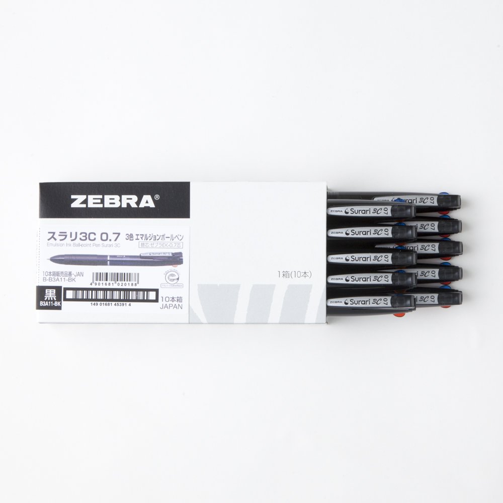 Amazon | ゼブラ 3色ボールペン スラリ3C 0.7 黒 10本 B-B3A11-BK | 多