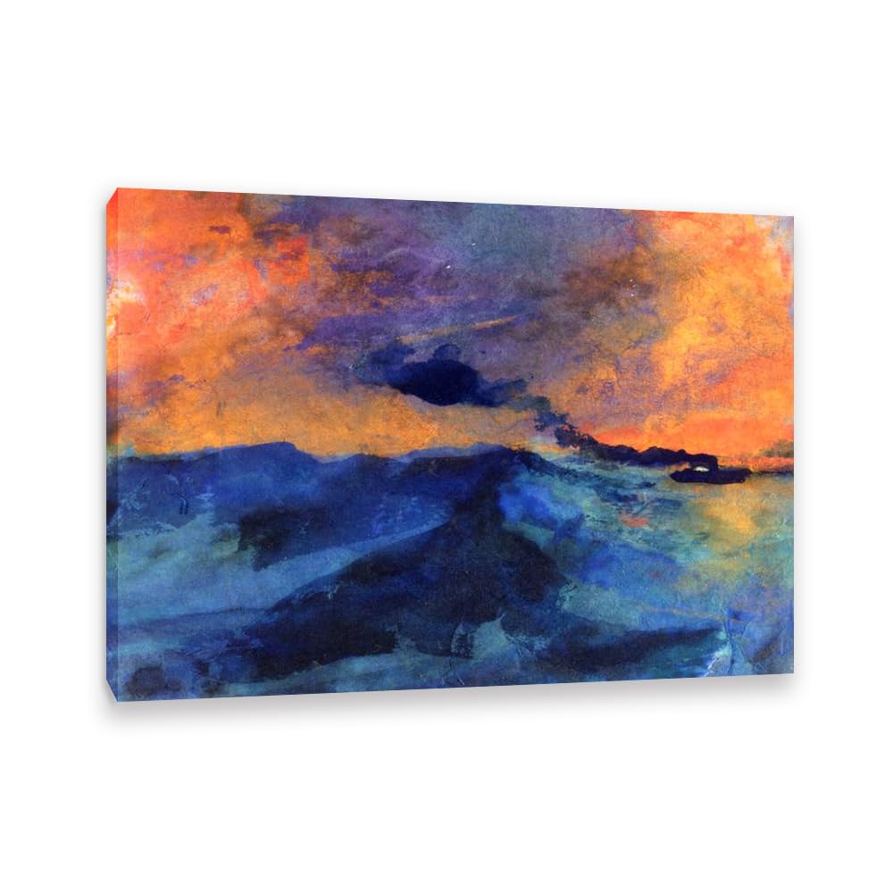 RXNHGJDS Emil Nolde Seascape Canvas Wall Art Steamboat Expressionist Abstract Ocean Poster Emil Nolde Artwork Wall Decor for Living Room Bedroom Office Home Decor100x70cm(33x28in) Frame