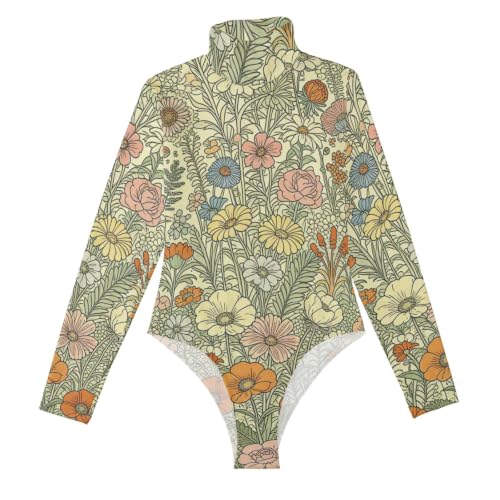 Body de manga larga GuoChe para salir de noche con estilo vintage y cuello alto falso color tierra