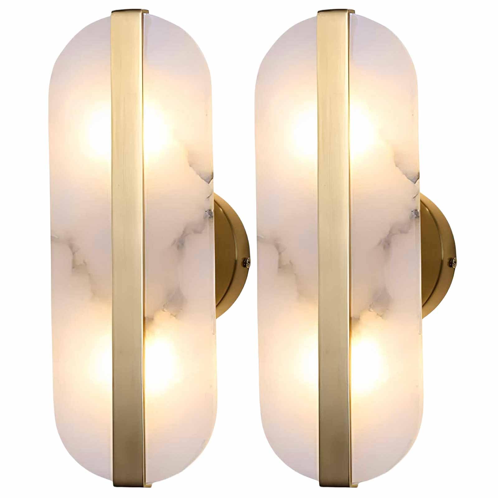 Natural Alabaster Sconces 2 Pack Marble Wall Lamp Stone Wall Light Gold Bathroom Vanity Wall Light Fixture for Bedroom Living Room Hallway Restaurant