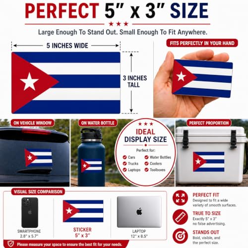 Image of Cuba Vinyl Flag Stickers, Car Decals, Waterproof Indoor Outdoor, Laptop Stickers, Car Bumper, Cuban Flag, 5 x 3 Inches, Set of 3