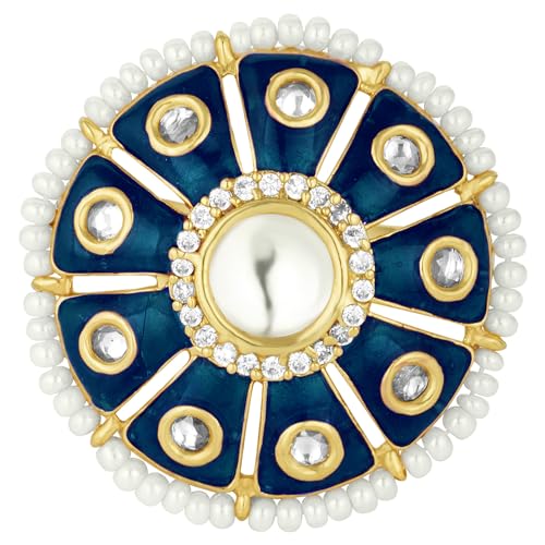 Peora Traditional 18K Gold Plated Original Meena Work Kundan Pearl Adjustable Ring for Women Girls