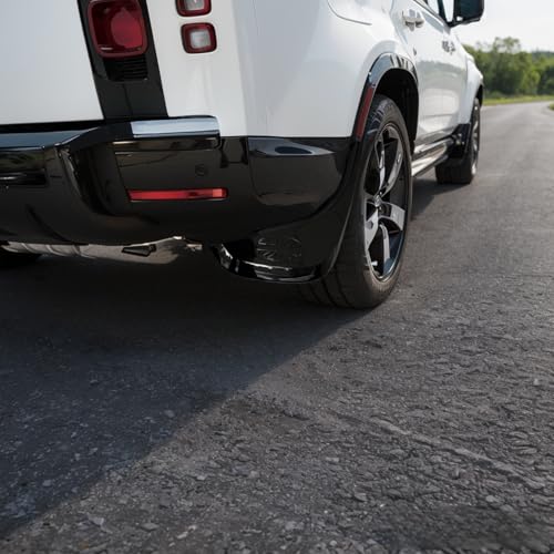 Image of 4PCS Mud Flaps with Pattern for Landrover Defender 90110 2020-2025 | Heavy Duty ABS Plastic Splash Guards, Gloss Black Mudguards with Hardware Accessories