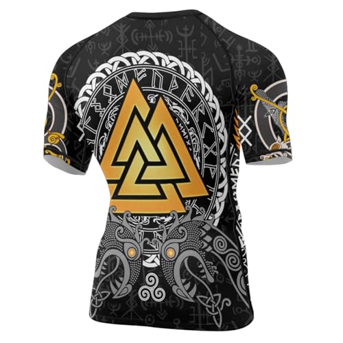 Viking Tatoo Compression Shirts Rash Guard Short Sleeve for Men BJJ MMA Grappling Base Layer3
