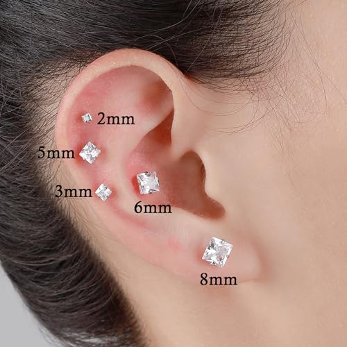 4 Pairs Stainless Steel Earrings, Square Stud Earrings for Men and Women, Hypoallergenic Cubic Zirconia Earing Set Lab-Diamond Princess Cut Jewelry Aretes De Hombre2