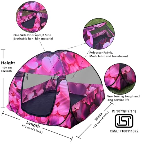 Image of Play House Foldable One Side Round Tent House for Kids Lightweight and Portable |Foldable Tent House for Kids Activity Indoor Outdoor |Play Tent House for Multi Purpose (Heart Pink)