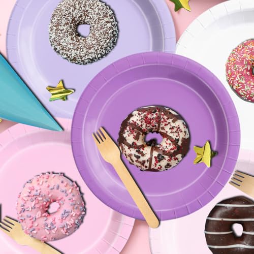 Image of CMUSKO Pink and Purple Decorations-150Pcs Light Purple Pink Plates and Napkins Serves 50,Lavender Tableware Birthday,Birthday,Wedding