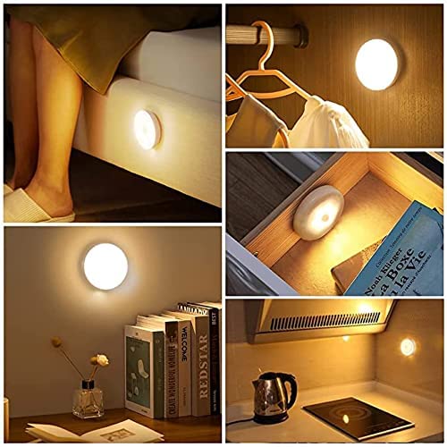 Image of ECOBSY Motion Sensor Light for Home Indoor Outdoor, Rechargeable Adhesive Led Night Light for Kitchen Cabinet Cupboard Stairs Wardrobe, Battery Operated, Automatic On Off (Round - Warm White, 2)