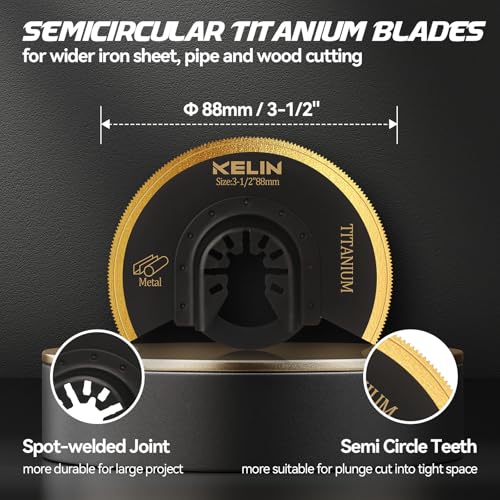 Image of 18 PCS Titanium Oscillating Tool Saw Blades with Stainless Steel Scraper and Semicircle Blades Kit, Universal Multi Tool Blades for Light Metal Sheet Pipe and Wood (NOT for Star Lock Interface)