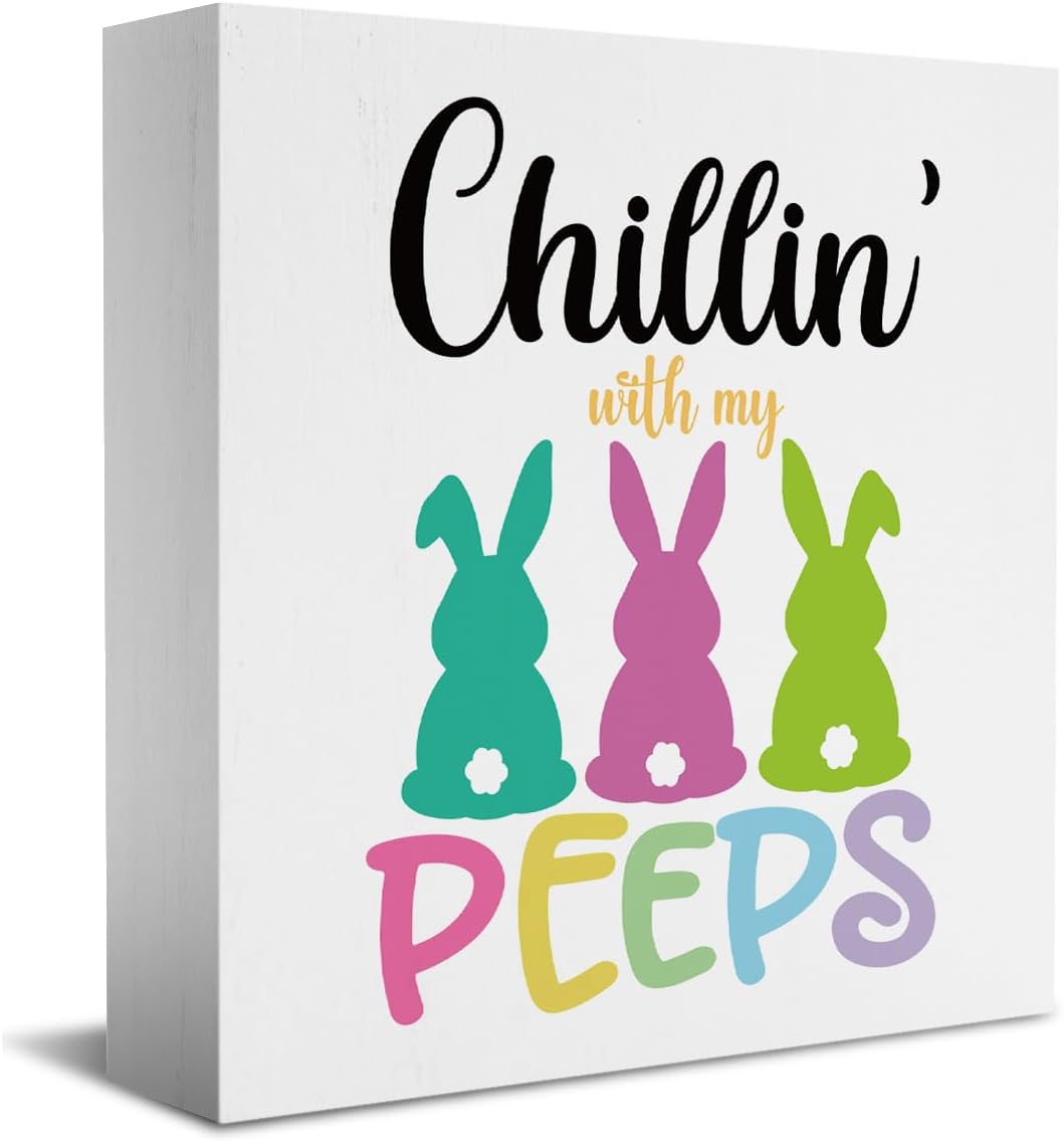 Amazon.com: Farmhouse Easter Bunny Wooden Box Sign Desk Decor Easter ...