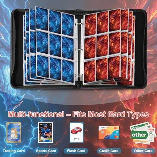 Image of Dragon 9 Pocket Trading Card Holder Binder, Holds 900 Cards with 50 Removable Sleeves, Double-Sided Card Collection Binder Album for TCG, MTG, Sports Cards