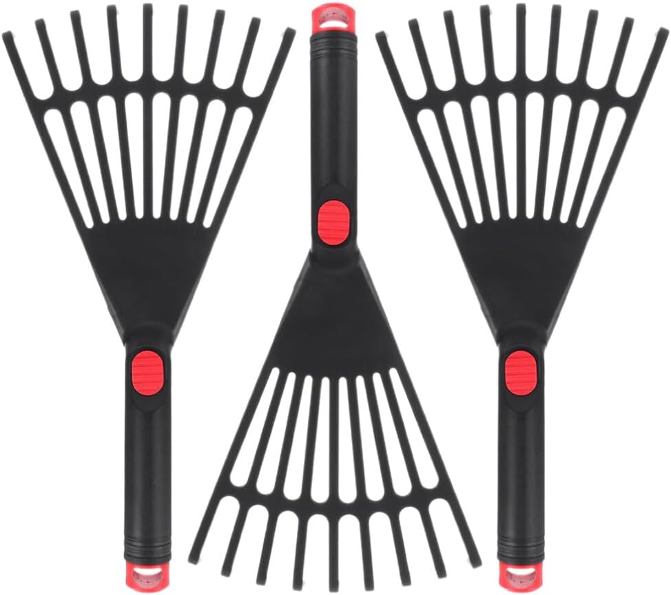 GANAZONO 3pcs Portable Garden Rake with Ergonomic Handle for Raking Lightweight Handheld Gardening Tool for Lawn Maintenance and Weeding for Outdoor Gardening