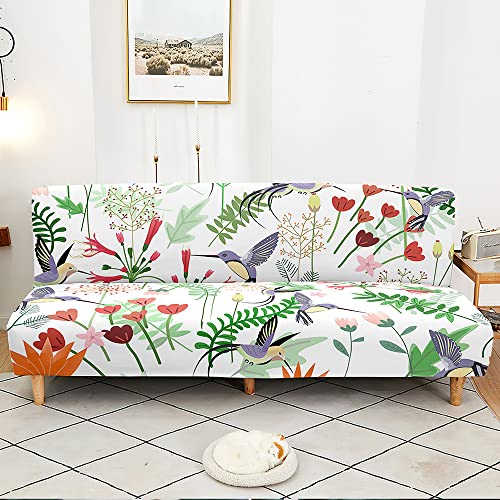 DOTBUY-SHOPHousse de Canapé sans Bras, Housse de Clic Clac Extensible 2/3 Places Printemps Imprimé Fleuri et Oiseau Universel Antidérapante Tout Couvert...