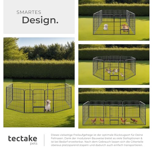 tectake Welpenauslauf 80 cm hoch, 8 Gitter, Welpenlaufstall, Freigehege, Tierlaufstall faltbar, Freilaufgehege, Hundelaufstall mit Tür, für Hunde, Katzen, Hasen, Meerschweinchen, Kleintiere - schwarz