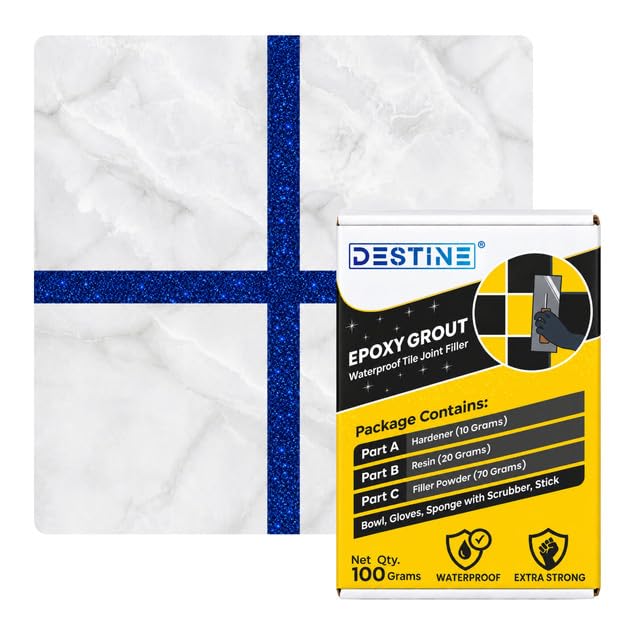 Image of DESTINE Epoxy Grout for Tiles (110 Colours)(100 g), Waterproof Joint Filler, Crack Filler, Tiles Gap Filler, Stain Free, Acid & Chemical Resistance Epoxy Grout (Luxury [Royal Blue Glitter])