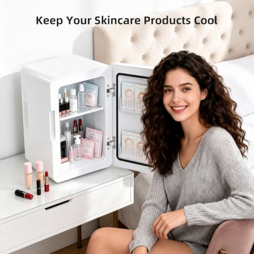 Image of Antarctic Star Mini Fridge 6L /8 Can Portable Cooler,Personal Compact Refrigerator for Skin Care, Food,Drinks or Cosmetics, AC /DC for Bedroom, Car, Office,White