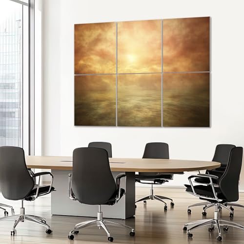 6 paneles acústicos de arte absorbentes de sonido paisaje atardecer lago panorámico abstracto cielo dramático dorado difuso para decoración de paredes autoadhesivos para estudios de grabación y oficina 72"x48" miniatura 7
