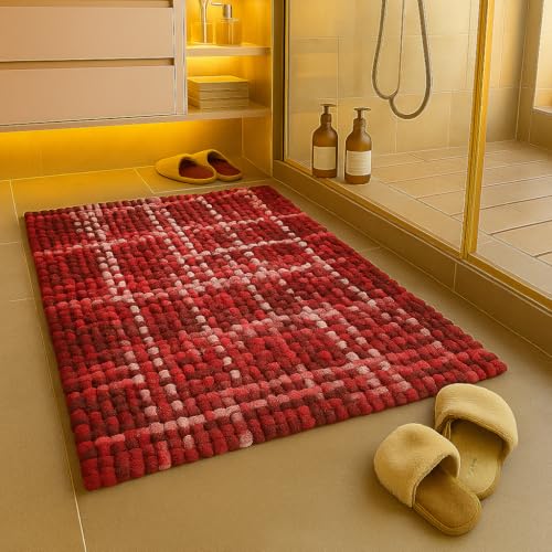 LAHOME Bathroom Mat Anti Slip Bathmat Bathroom Mat Water Soak Bath Door Mat for Home Bathroom Floor Mat Cotton Anti Slip Bath Mat (50 x 70 Cm, Burgundy)