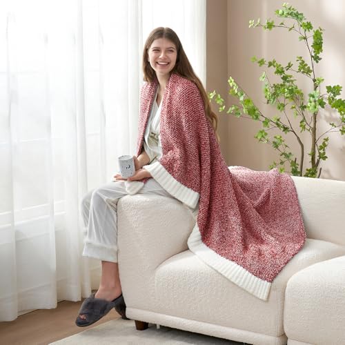 Image of Snuggle Sac Christmas Red Blanket Twin Size, Ultra Soft Warm Fuzzy Knit Blanket Throws Dupes for Couch,Sofa, Bed, Heather Red, 60x80 inches