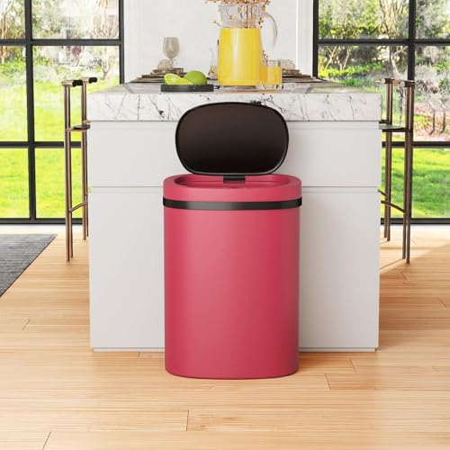 Caneca de basura automática de plástico Roja 13 gal miniatura 2