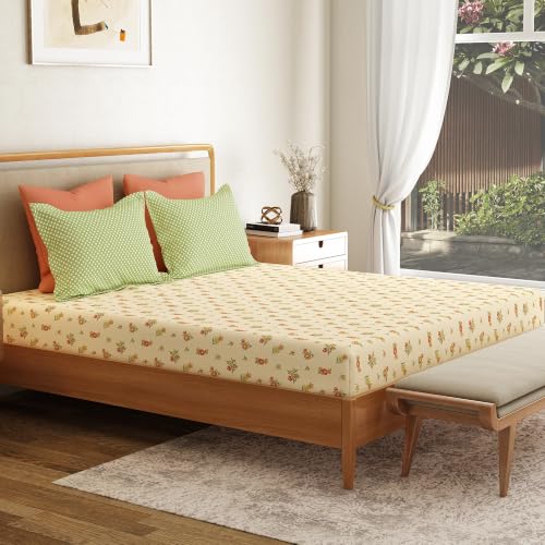 Image of Mytrident Bedsheet for Double Bed Queen Size |90 Inches x 100 Inches | Little Bloom Yellow