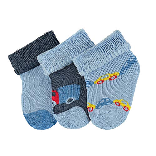 Preisvergleich Produktbild Sterntaler - Baby Jungen Erstlingssöckchen Socken Plüsch 3er-Pack Babysöckchen 3 Paar gefüttert Autos, himmelblau 8202000, Größe 13 / 14