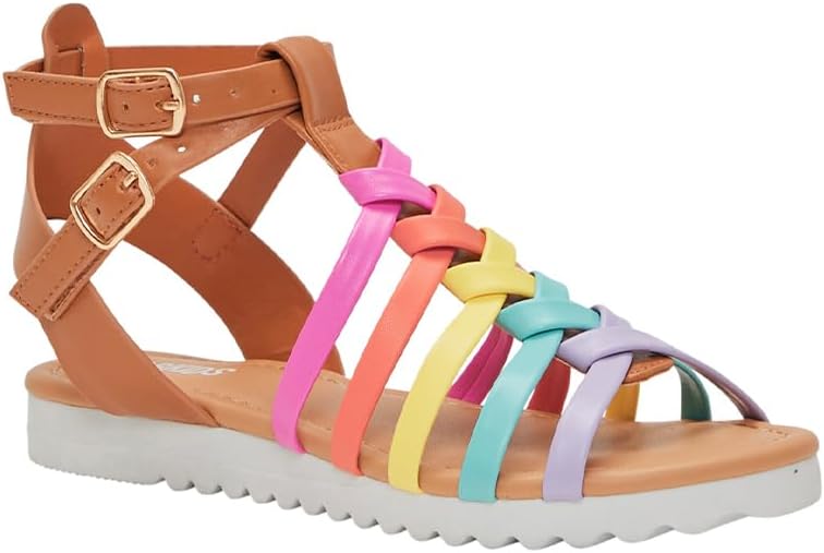FabKids Girls Gladiator Sandals Braided Strappy Flats Sandal Summer Open Toe Holiday Party Dress Shoes for Toddler Little Kid Big Kid
