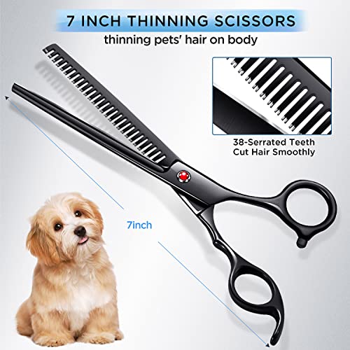 Image of Gimars 7.0in Professional 4CR Stainless Steel Safety Round Tip 6 in 1 Dog Grooming Scissors Heavy Duty Titanium Coated Pet Grooming Scissor for Dogs, Cats and Other Animals