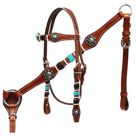 Showman Medium Leather Headstall and Breast Collar Set with Braided Rawhide Cover