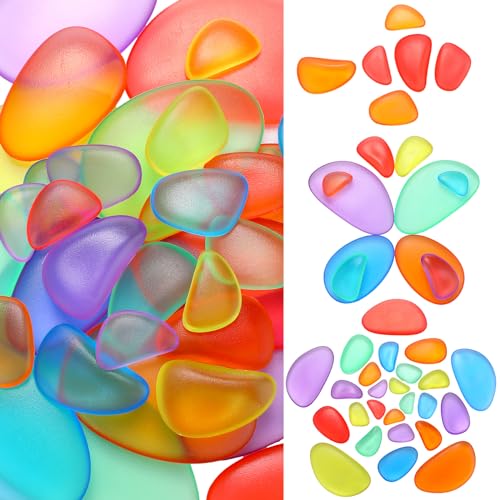 Image of Simgoing 144 Pcs Rainbow Stacking Stones Colorful Pebbles Sorting and Stacking Stones Light Table Accessories Manipulatives Educational Toys for Preschool Kindergarten Montessori Toys, 6 Colors