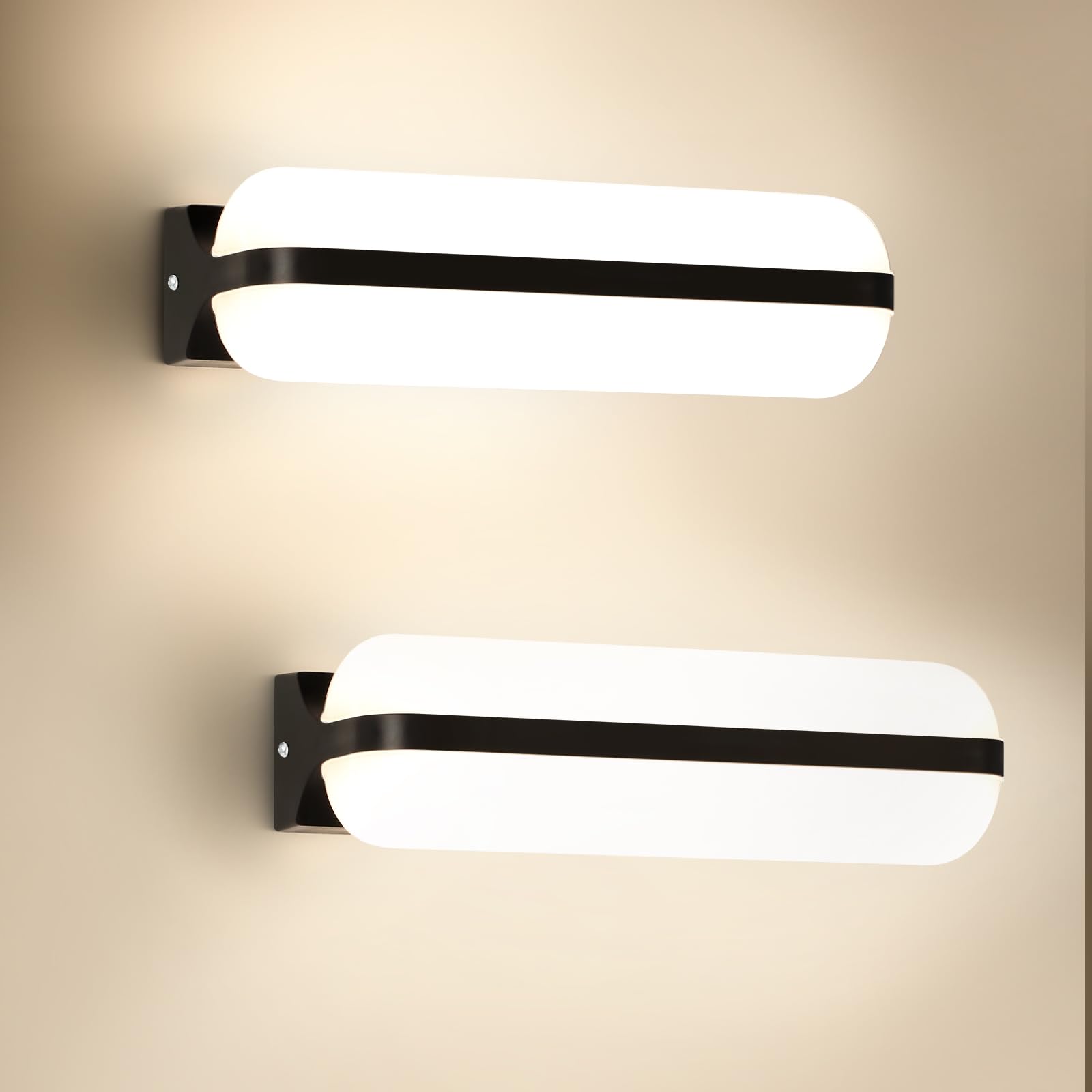 20W Applique da Parete LED Interno - 2 Pezzi Nero, IP65 Lampada da Esterno a Parete Moderna, 2000LM 4000K Luci Up-and-Down Illuminazione, Luce Bagno da Muro per Corridoio Garage Giardino Scale