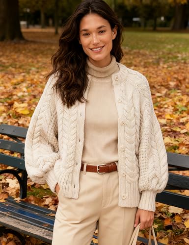 Image of Cable Knit Cardigan for Women Open Front Sweater Casual Loose Long Sleeve Button Outerwear Coats