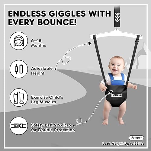 HARPPA 2 in 1 Toddler Swing Set, Foldable Kids Swing & Baby Jumper for Indoor&Outdoor Play, Adjustable Children Swing Set for Toddler Aged 1~5 Years (Black)